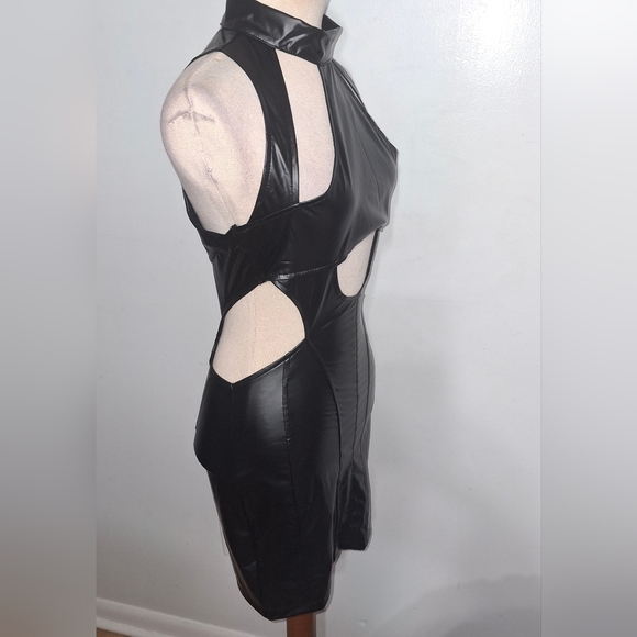 Black Faux Leather Mini Dress- W Sz Medium - Picture 3 of 9